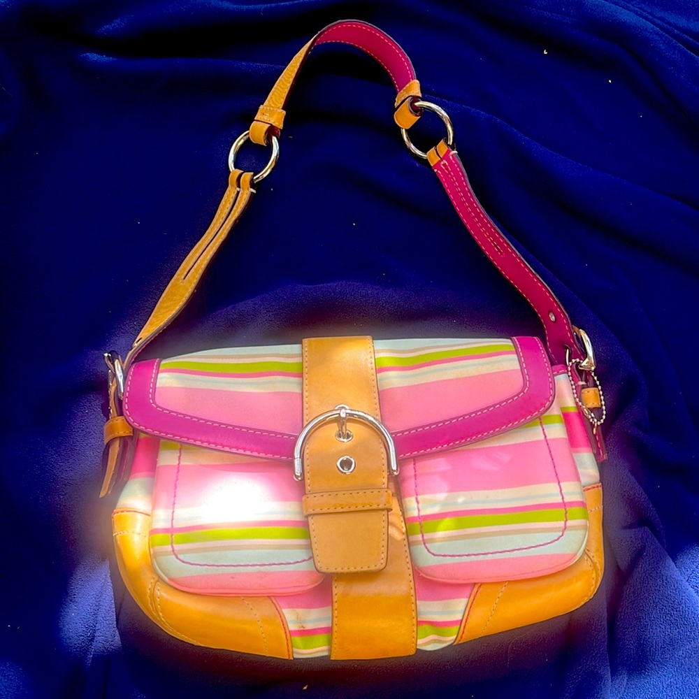 COACH Hampton Multi Stripe Pink & Beige Purse